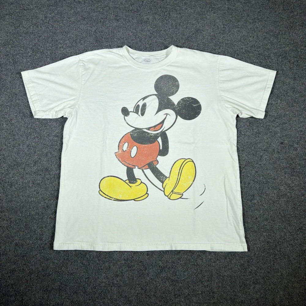 Disney Store Mickey Mouse T-Shirt Mens Large White Distressed Graphic